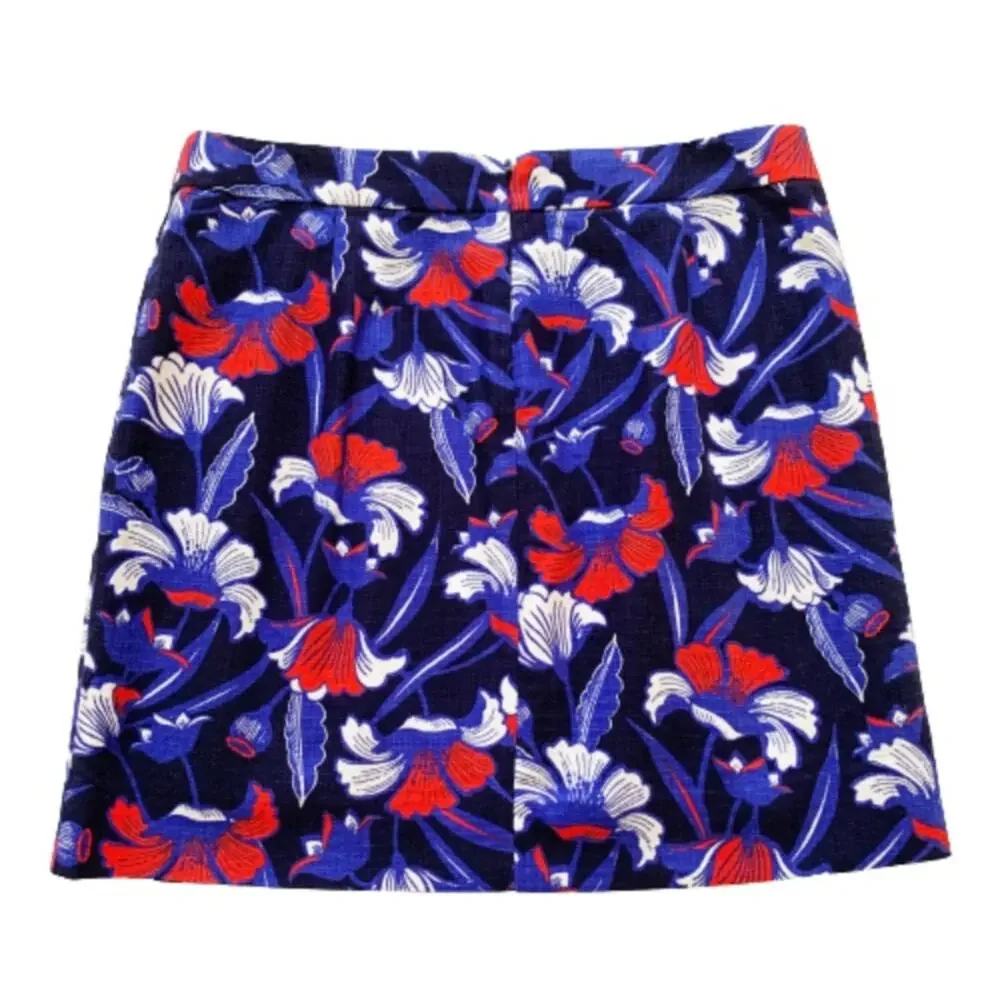 J. Crew Factory Skirt Blue Red Floral Cotton Pencil Mini Skirt Size 6 - Picture 3 of 14